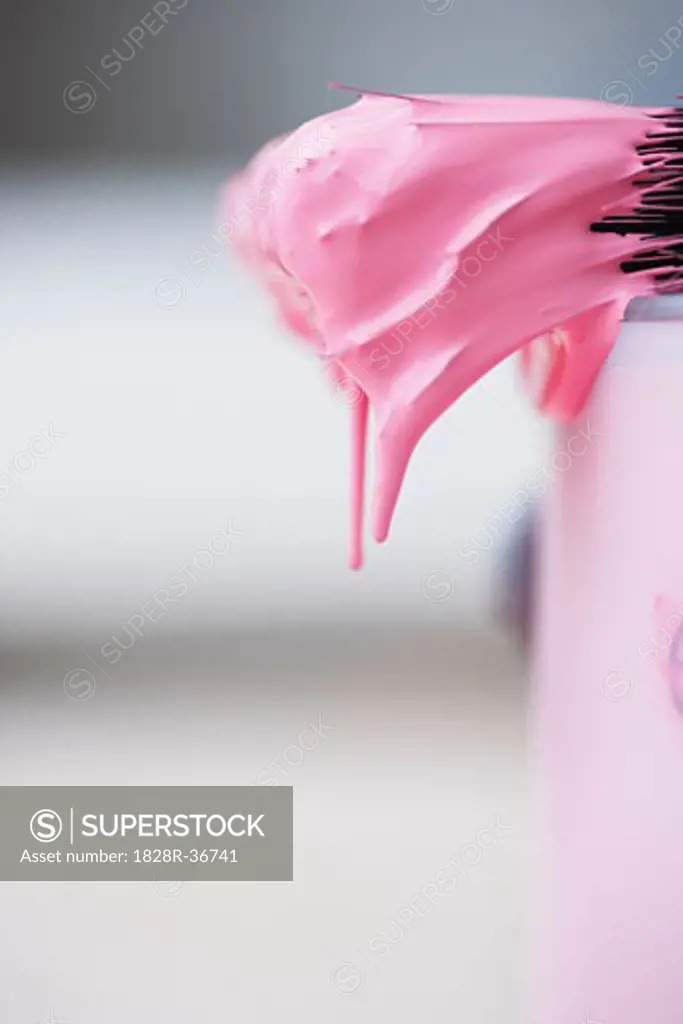 Close-Up of Paint Brush Dripping Pink Paint   