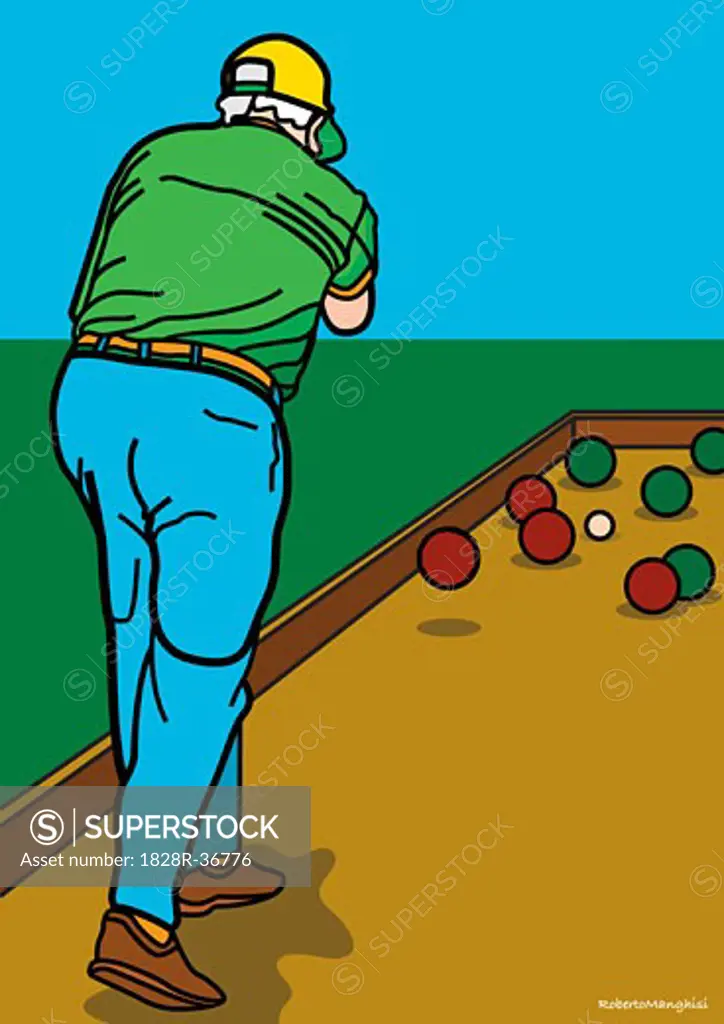 Illustration of Man Playing Bocce   