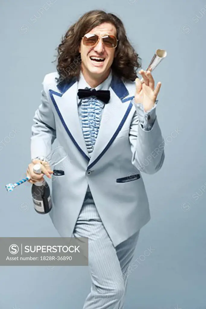 Man With Champagne and Nosiemakers   