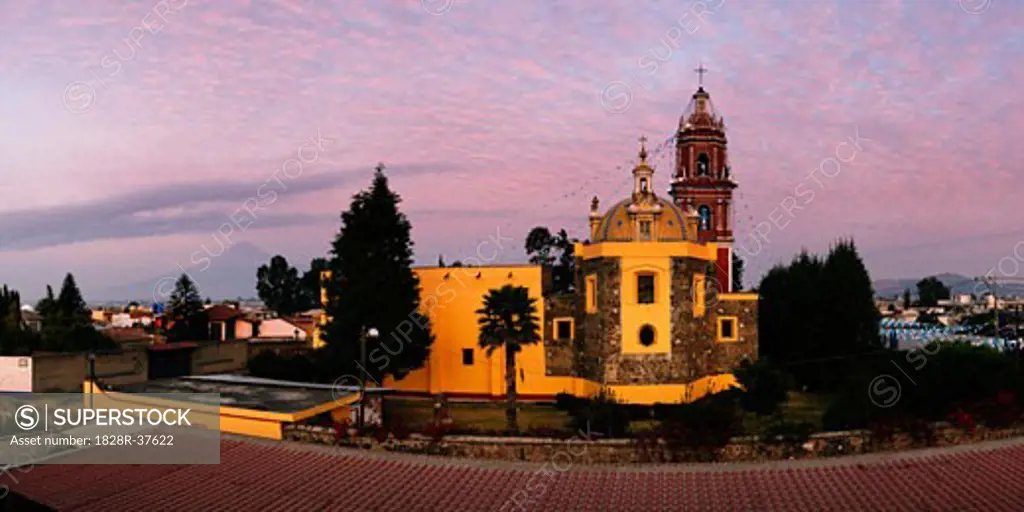 Church of Santa Maria, Popocatepetl Volcano in Background, Tonantzintla, Cholula, Mexico   