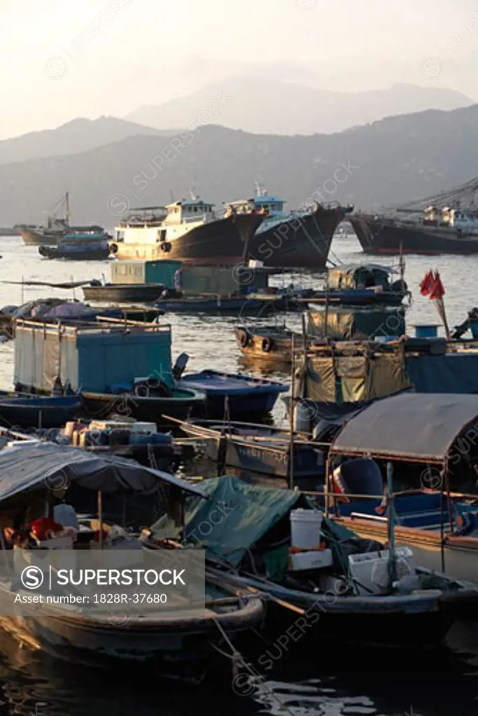 Overview of Boats in Harbor, Cheung Chau, China   
