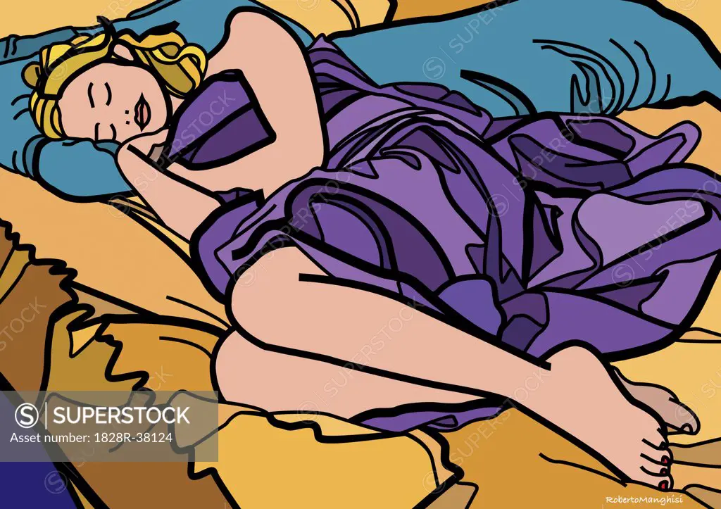 Illustration of Woman Sleeping   