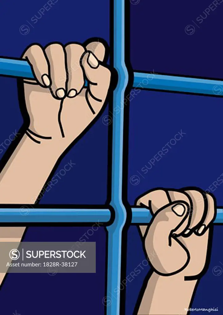 Hands Gripping Bars of Cage   