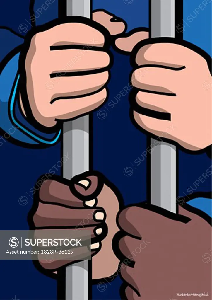 Illustration of Prisoners' Hands Gripping Bars   