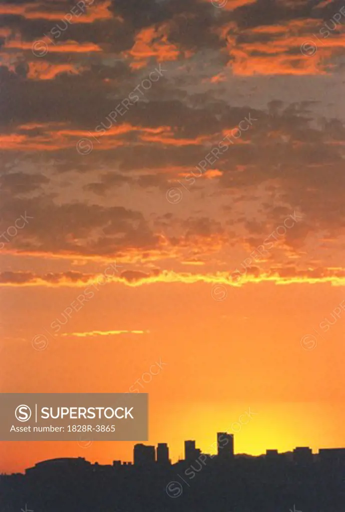 Silhouette of City Skyline at Sunset Phoenix, Arizona, USA   