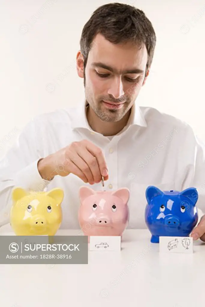 Man with Piggy Banks   