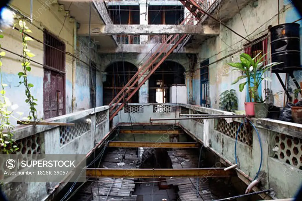 Courtyard of Run Down Building, Havana, Cuba   
