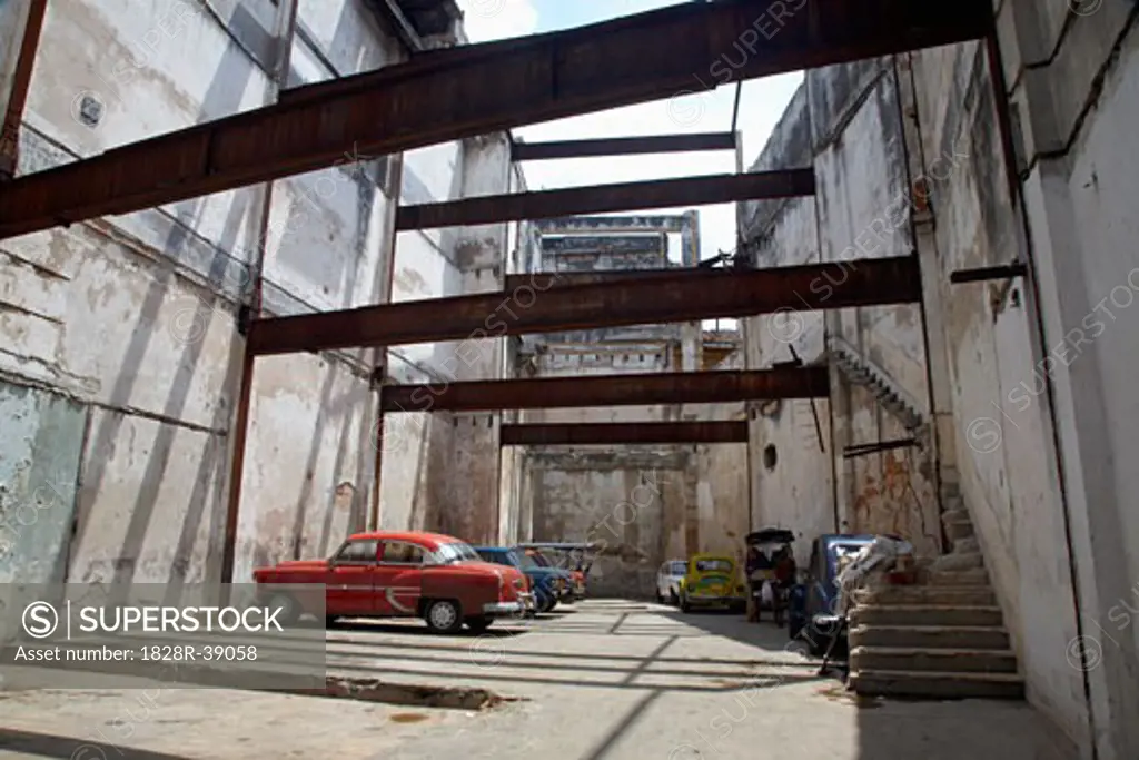 Parking Lot by Abandoned Building, Havana, Cuba   