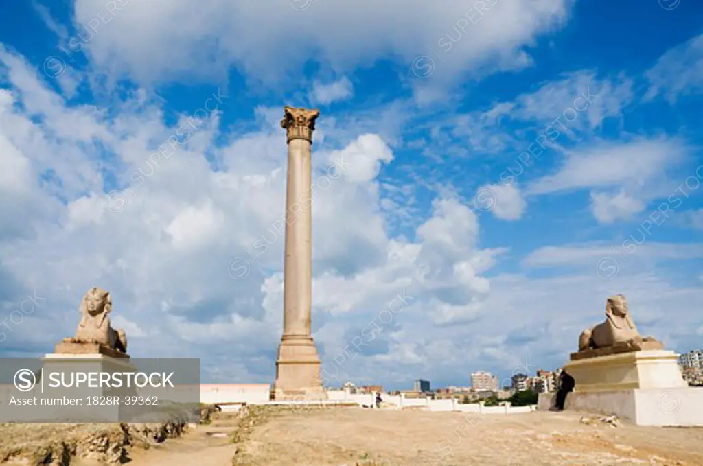 Pompey's Pillar and Sphinxes, Alexandria, Egypt   