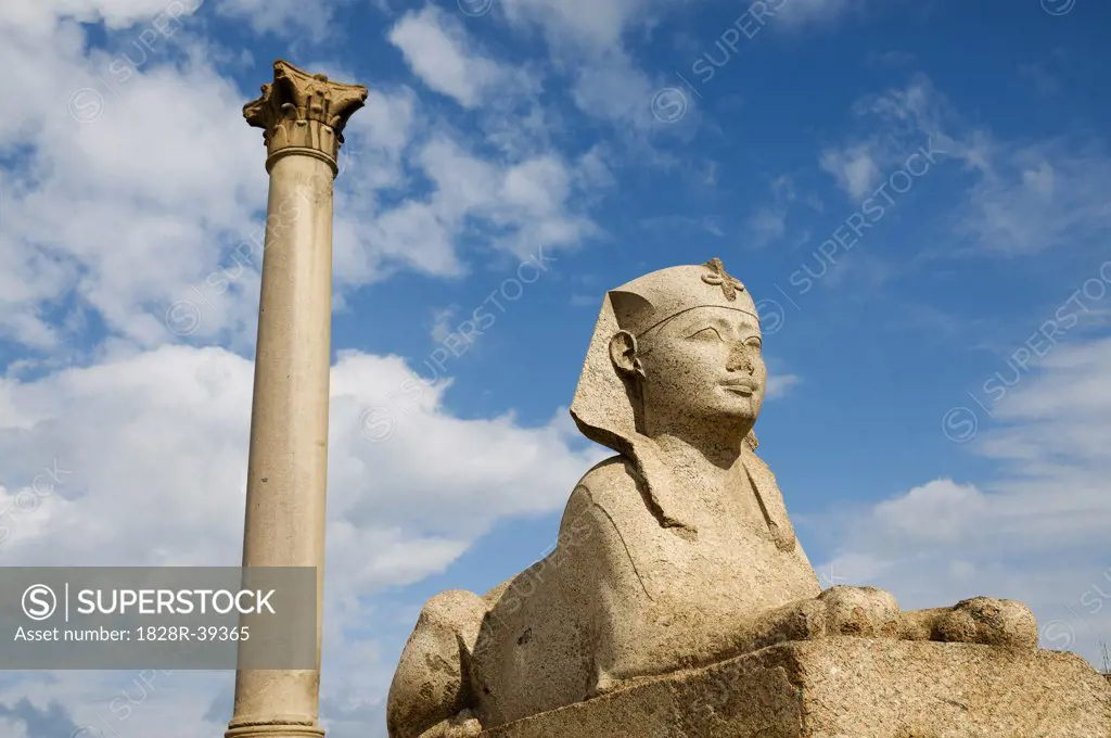 Pompey's Pillar and Sphinx, Alexandria, Egypt   
