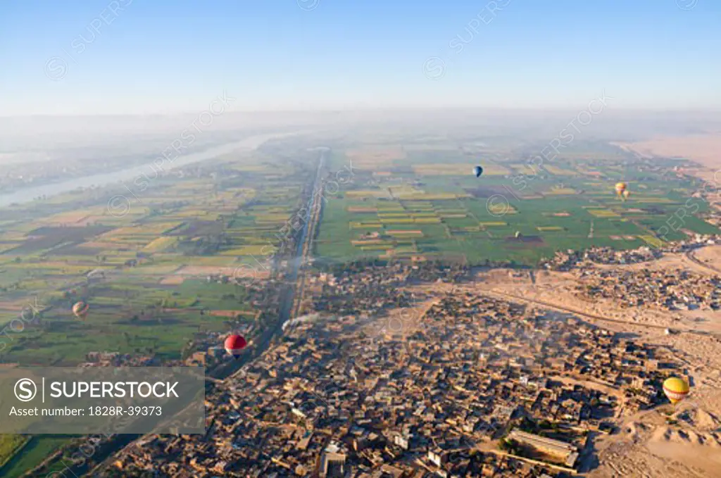 Hot Air Balloons Over the West Bank of Luxor, Egypt   