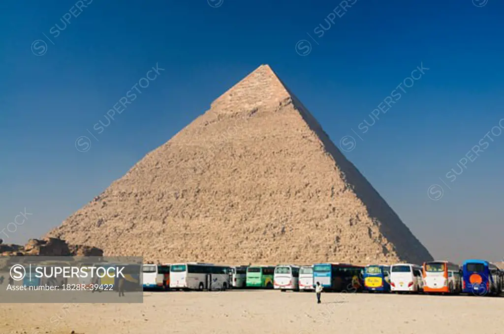Buses by Pyramid of Khafre, Giza Egypt   