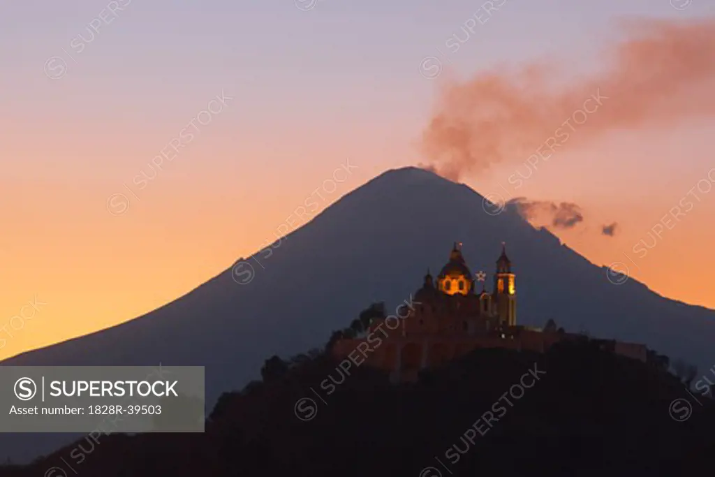 Church of Nuestra Senora de los Remedios by Popocatepetl Volcano, Cholula, Mexico   