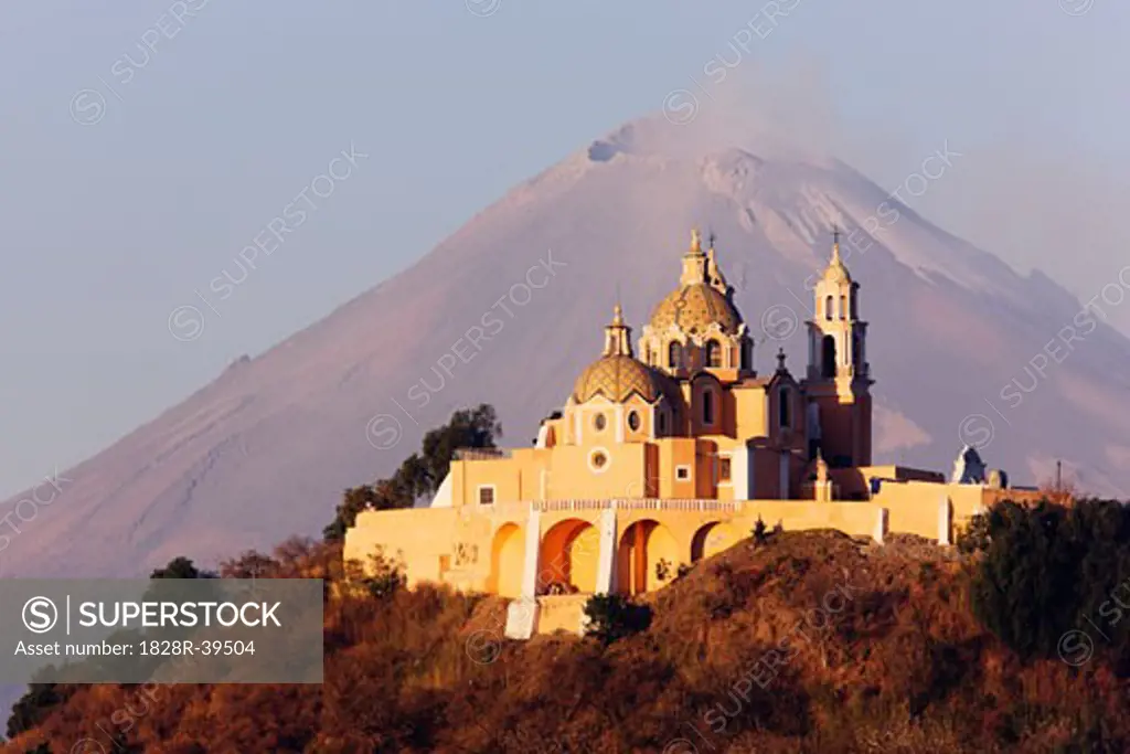 Church of Nuestra Senora de los Remedios by Popocatepetl Volcano, Cholula, Mexico   