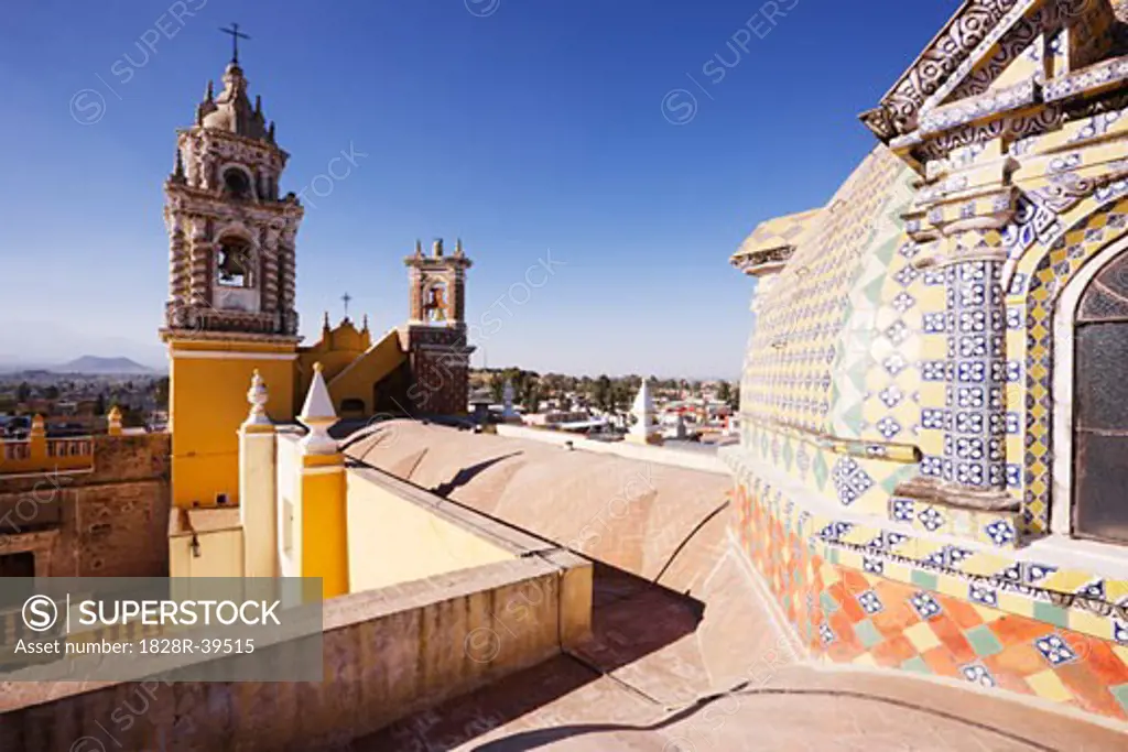 Rooftop of Church of San Fransisco, Acatepec, Cholula, Mexico   