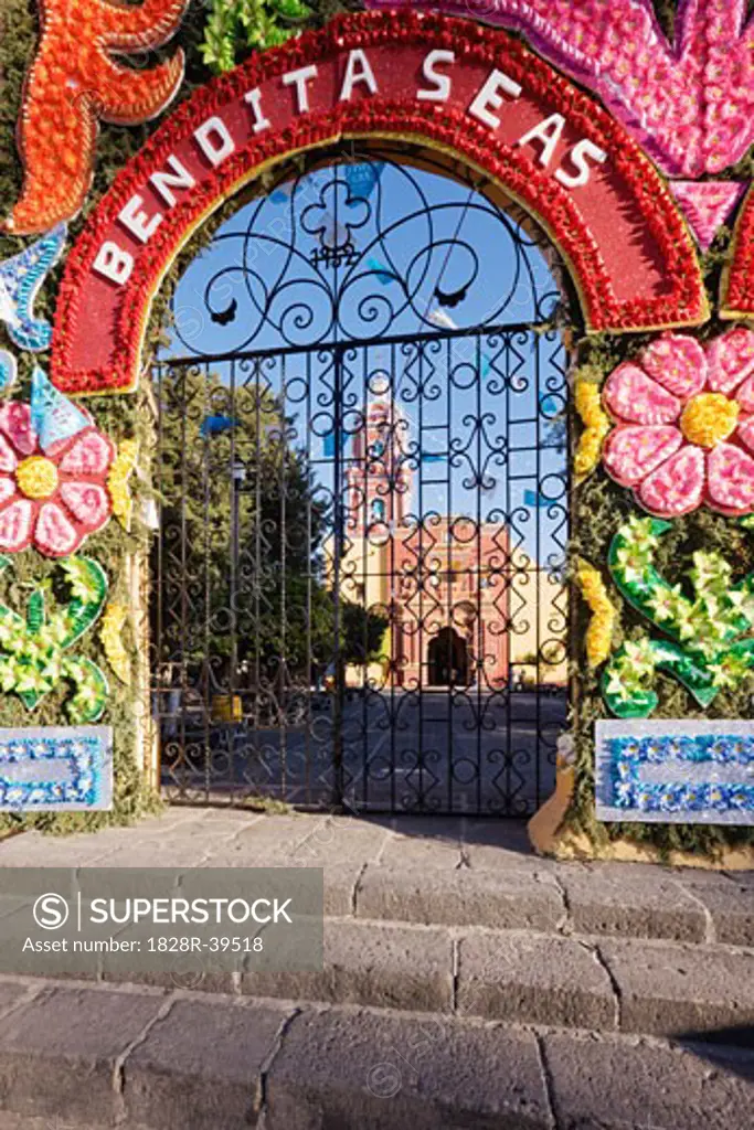 Entrance to Church of Santa Maria de Tonantzinla, Cholula, Mexico   
