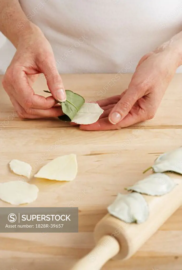 Person Making White Chocolate Leaves   