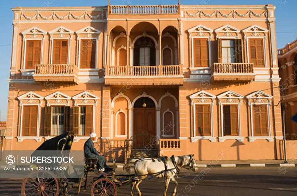 Horse-Drawn Carriage by Colonial Building, Luxor, Egypt   
