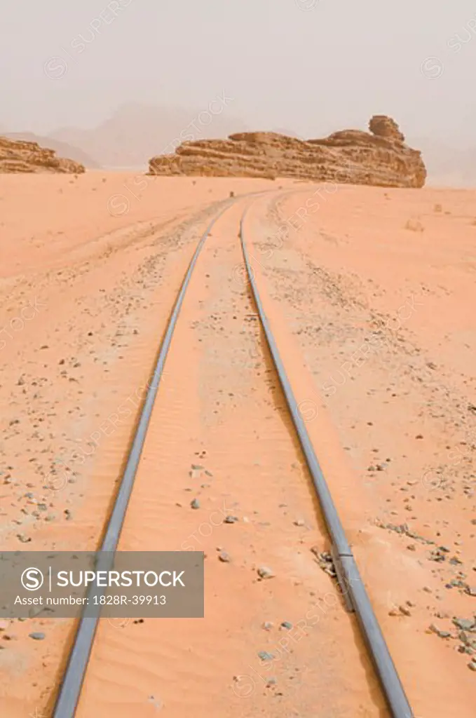 Railway Tracks in Desert, Wami Rum, Jordan   