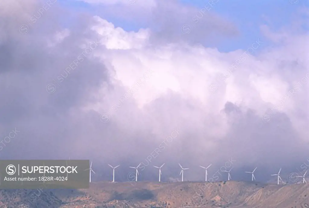 Wind Turbines and Clouds California, USA   