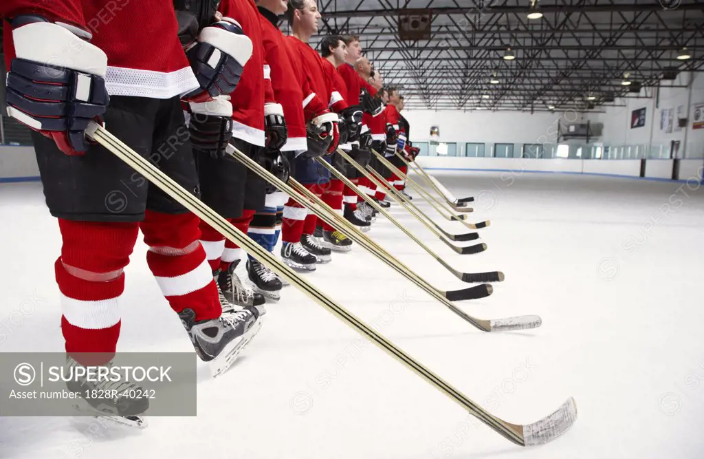 Hockey Team During National Anthem   