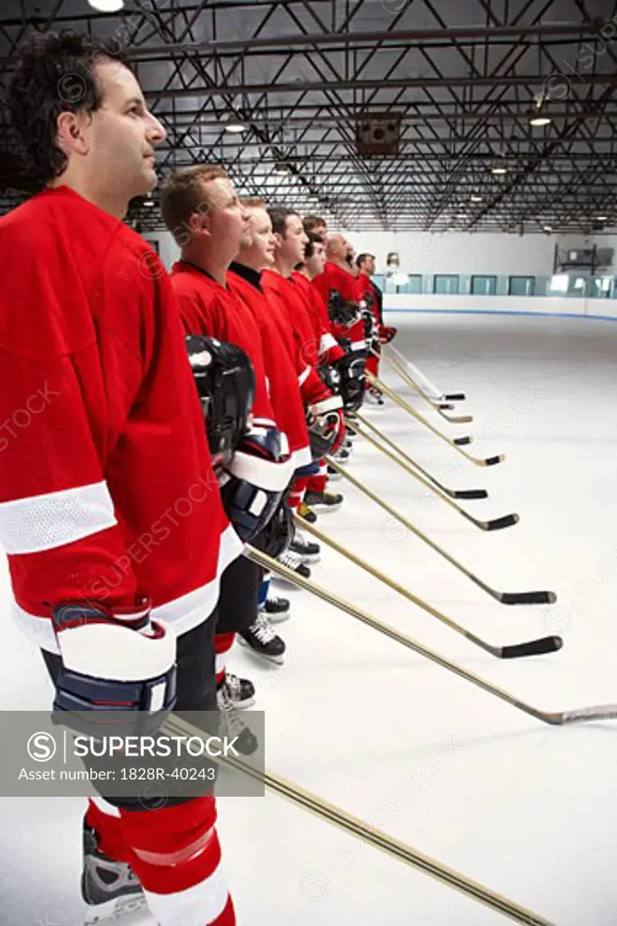 Hockey Team During National Anthem   