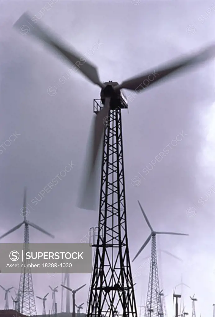 Wind Turbines and Clouds California, USA   
