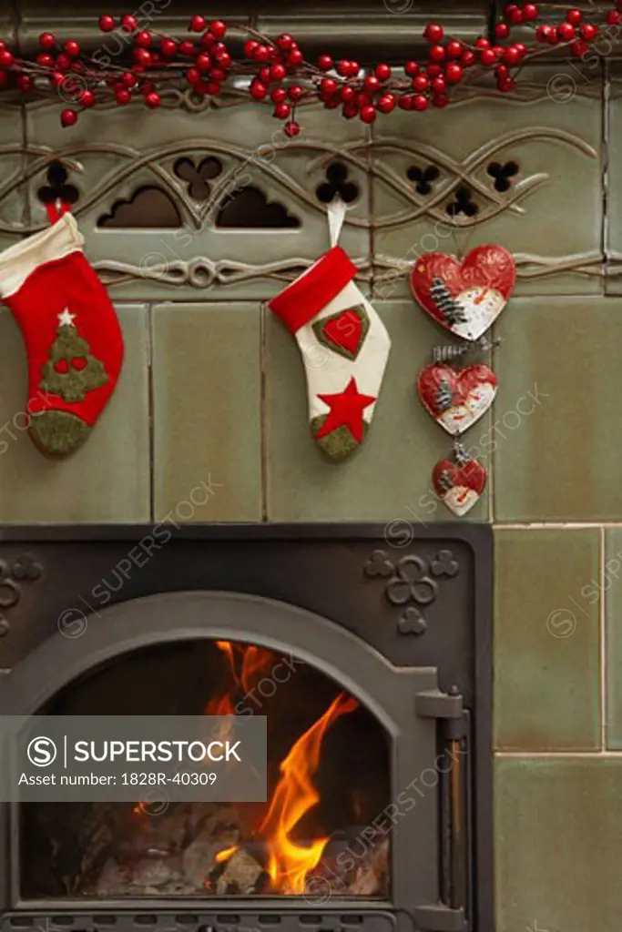 Christmas Stockings Above Fireplace   