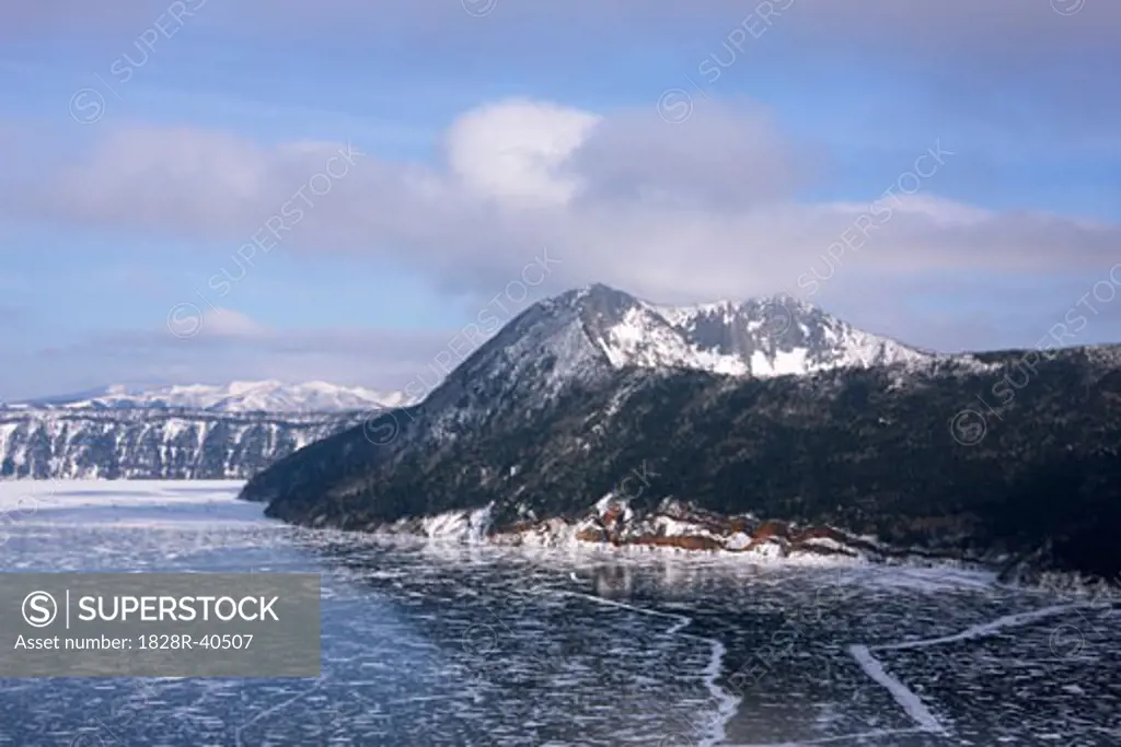 Frozen Lake Mashu in Winter, Akan National Park, Hokkaido, Japan   