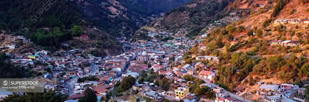 Overview of City in Valley, Angangueo, Michoacan, Mexico   