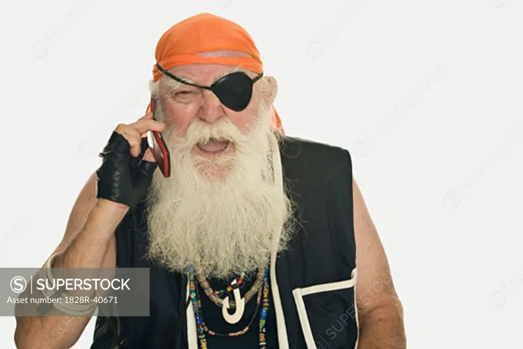 Pirate Talking on Cell Phone   
