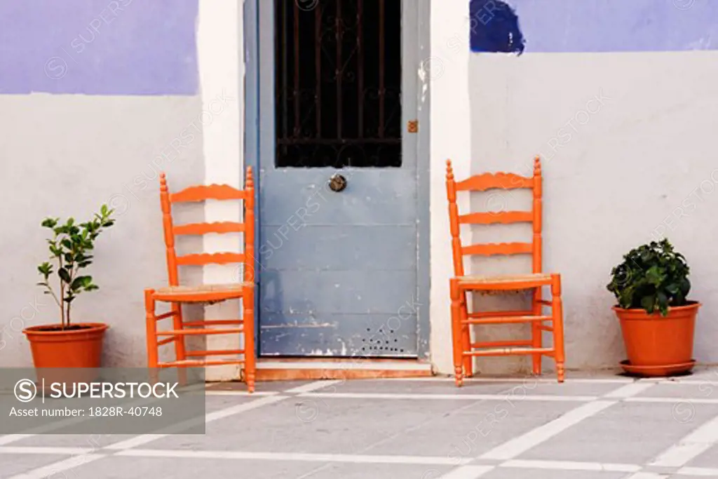 Chairs by Door, Vila Joiosa, Benidorm, Alicante, Spain   