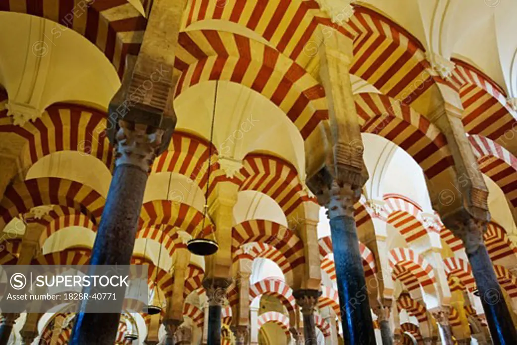 Moorish Arches and Columns, Mezquita, Cordoba, Andalucia, Spain   