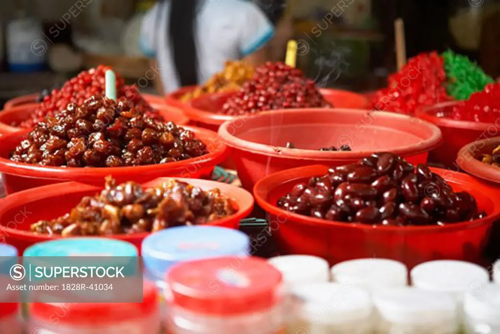Beans and Dried Fruit at Market, Chau Doc, An Giang, Vietnam   
