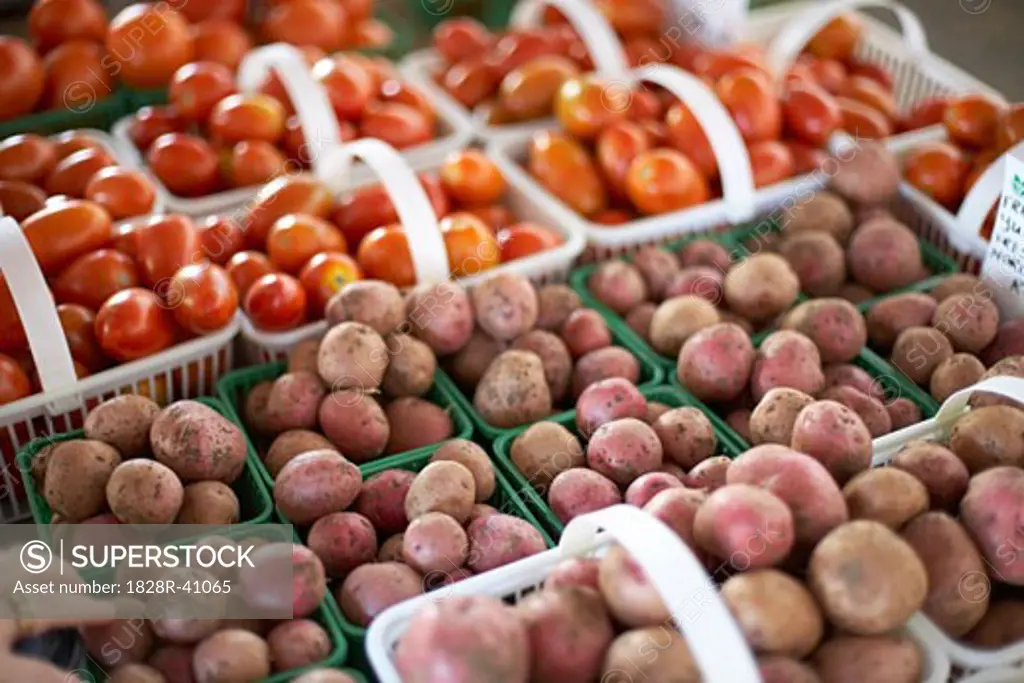 Potatoes and Tomatoes at Don Valley Brick Works Farmer's Market, Toronto, Ontario, Canada   