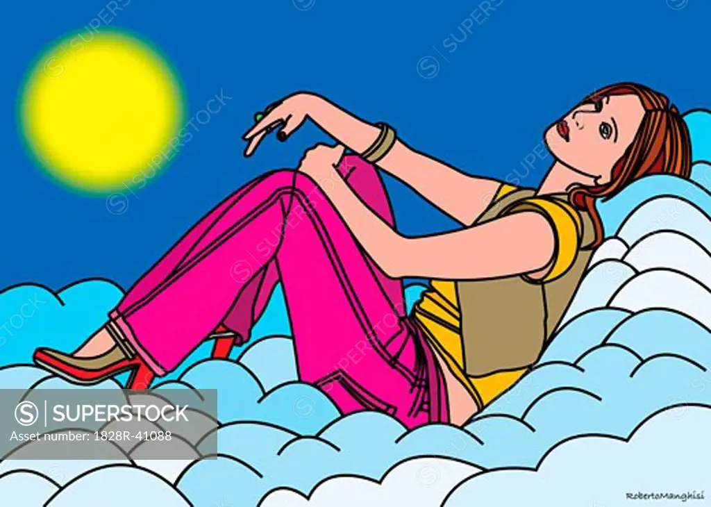 Illustration of Woman Dreaming   