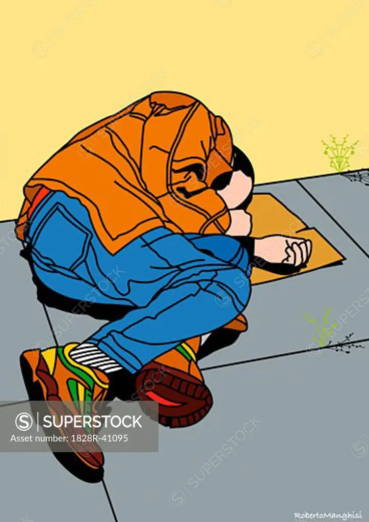 Illustration of Homeless Person   