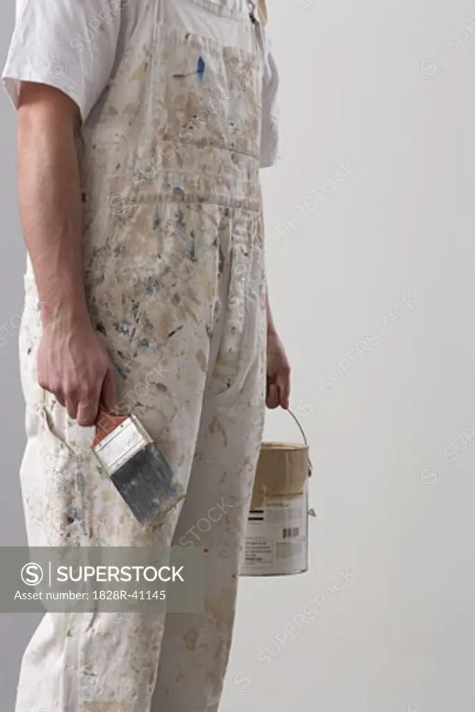 Painter with Paint Brush and Paint Can   