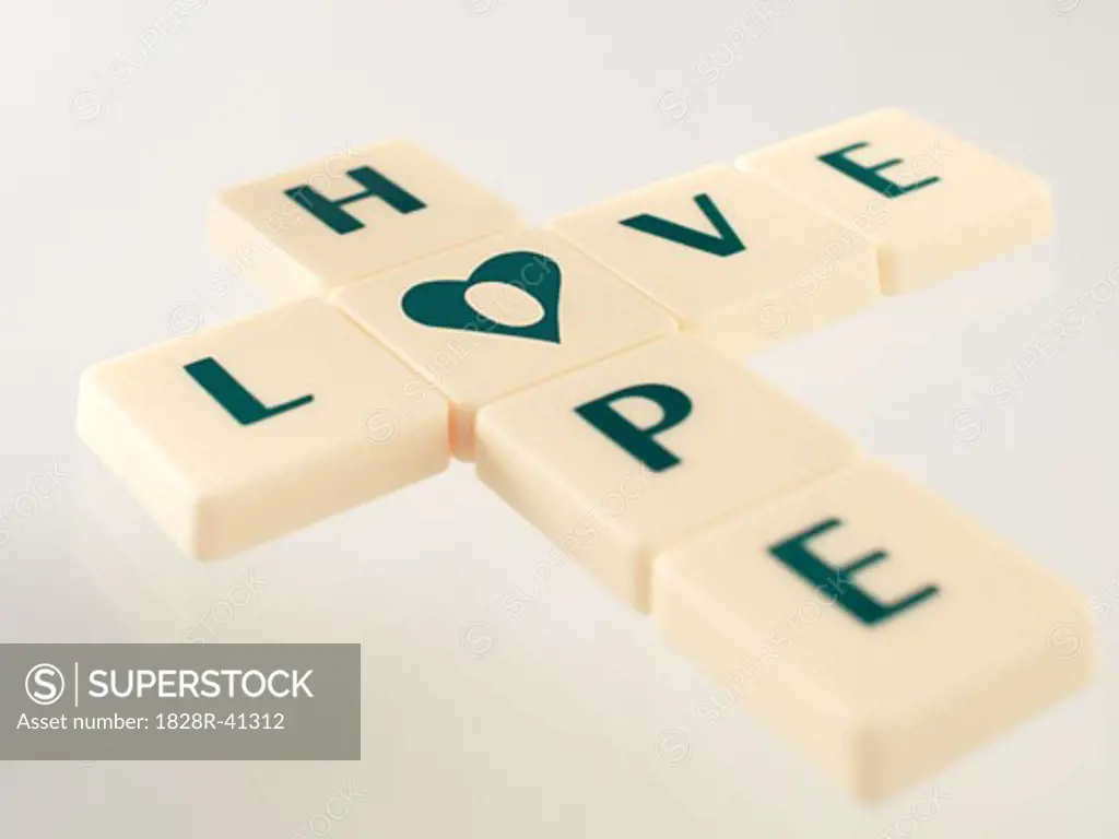 Word Tiles with Hope and Love Spelled Out   