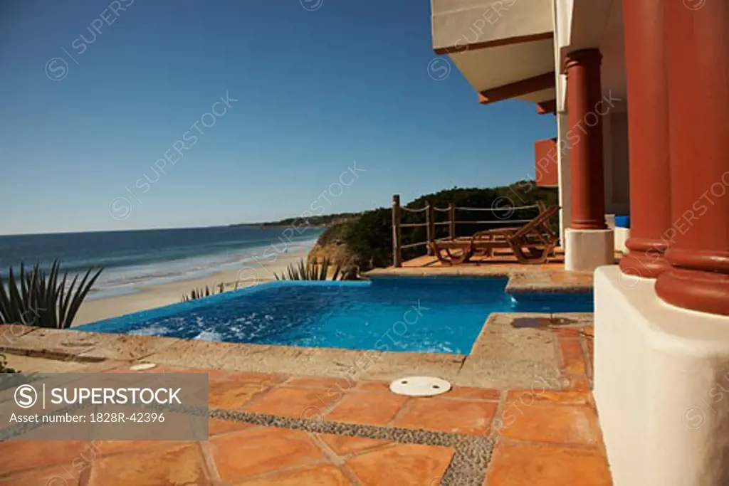 Hotel Swimming Pool by Beach, Fairmont Rancho Banderas, Bahia de Banderas, Nayarit, Mexico   