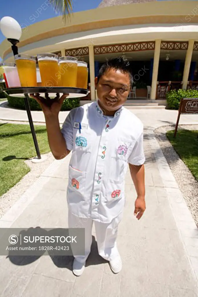 Waiter with Tray of Drinks, Mexico   