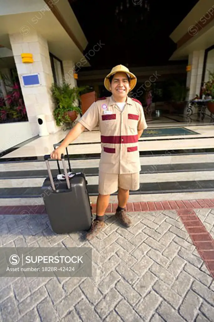 Portrait of Bellhop in Front of Hotel, Mayan Riviera, Mexico   