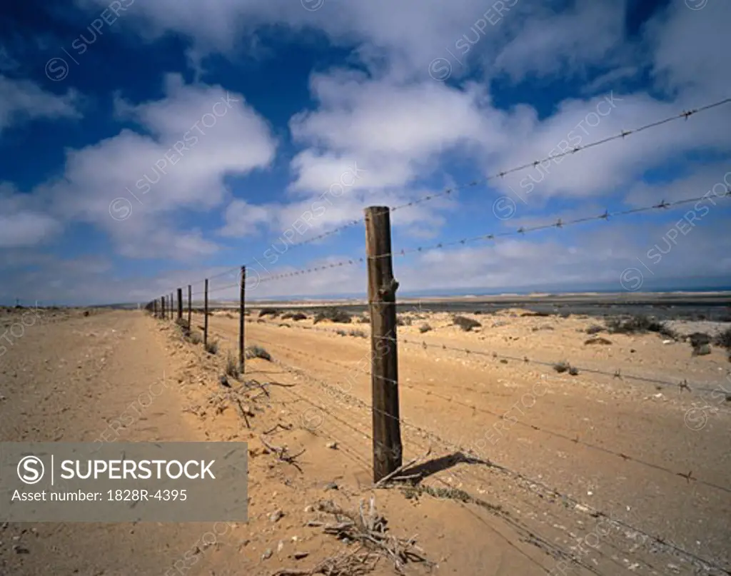 Barbed Wire Fence and Landscape, Alexander Bay, South Africa   