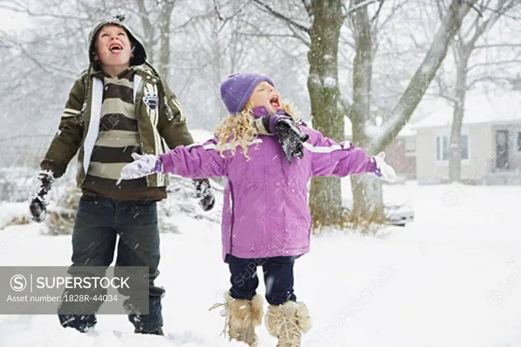 Children Catching Snowflakes on their Tongues   