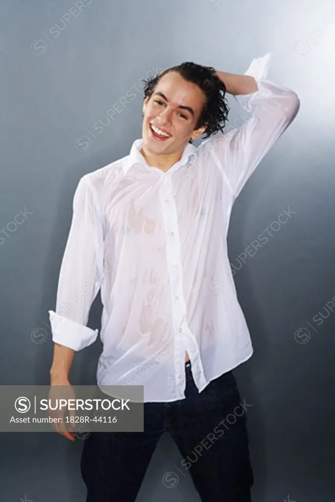 Portrait of Man Wearing Wet Clothing   