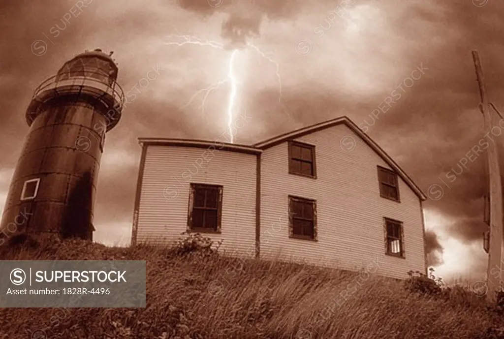 Lighthouse and Lightning, Avalon Peninsula, Newfoundland and Labrador, Canada   