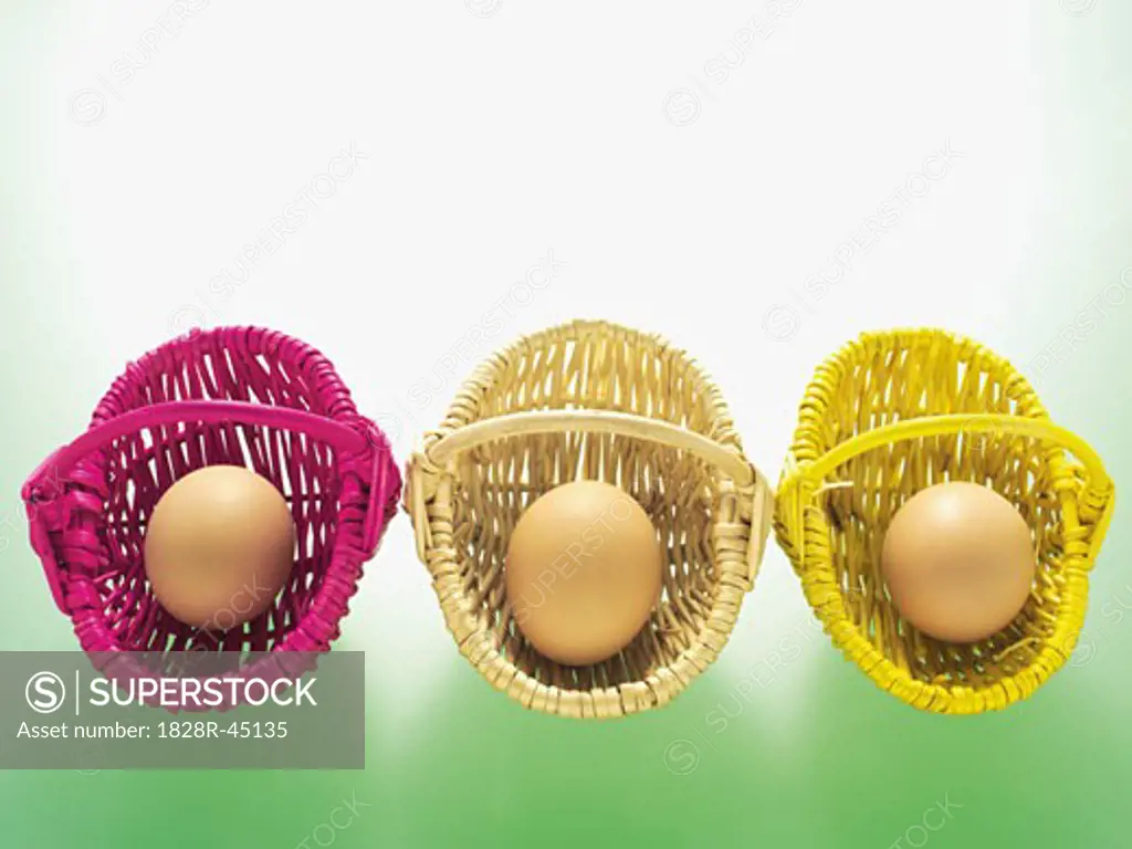 Brown Eggs in Coloured Baskets   