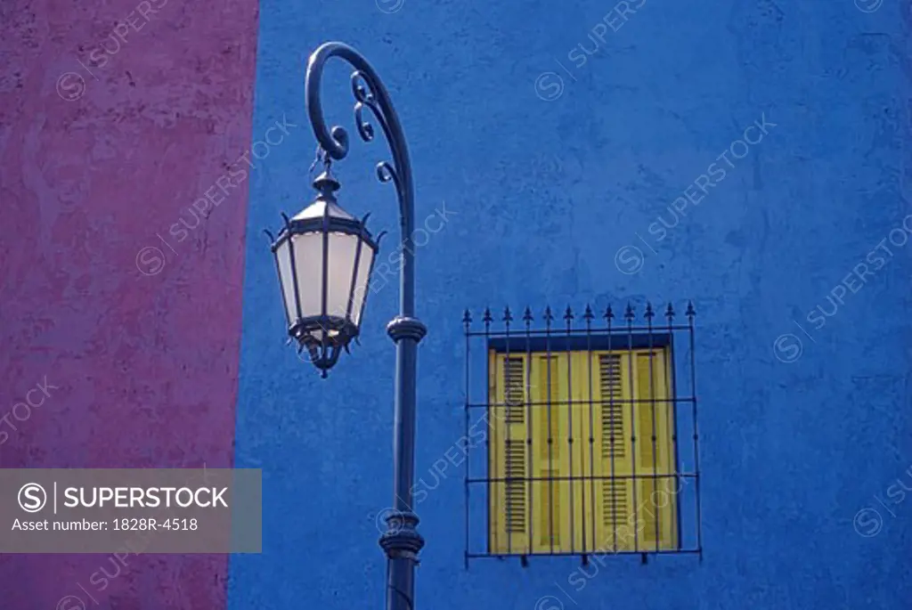 Street Lamp near Blue Wall with Window, Buenos Aires, Argentina   