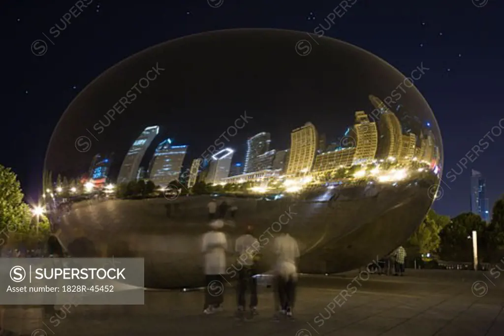 Cloud Gate Sculpture at Night, Chicago, Illinois, USA   