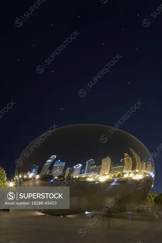 Cloud Gate Sculpture at Night, Chicago, Illinois, USA   